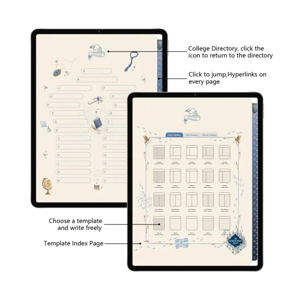 Directory of digital notebook templates with Harry Potter-Ravenclaw theme