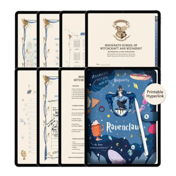 Ravenclaw Digital Planner Cover for GoodNotes - Blue Leather with Eagle Crest