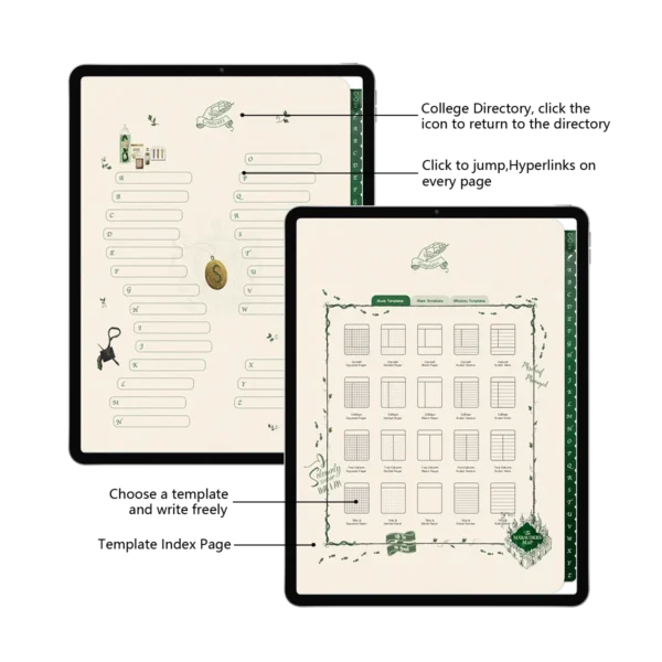 Slytherin theme digital notebook template display