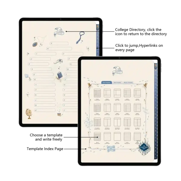 Page a day planner and Cornell Notes templates in the Ravenclaw edition.