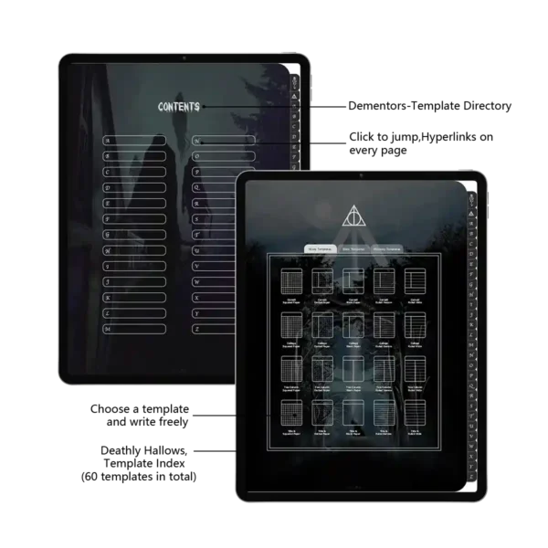 Various study templates like Cornell Notes inside the Azkaban planner electronic.