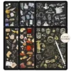 6-in-1 collage of Harry Potter stickers packs featuring all house themes.