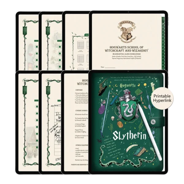 Slytherin Digital Notebook for Students - Green Leather GoodNotes Planner