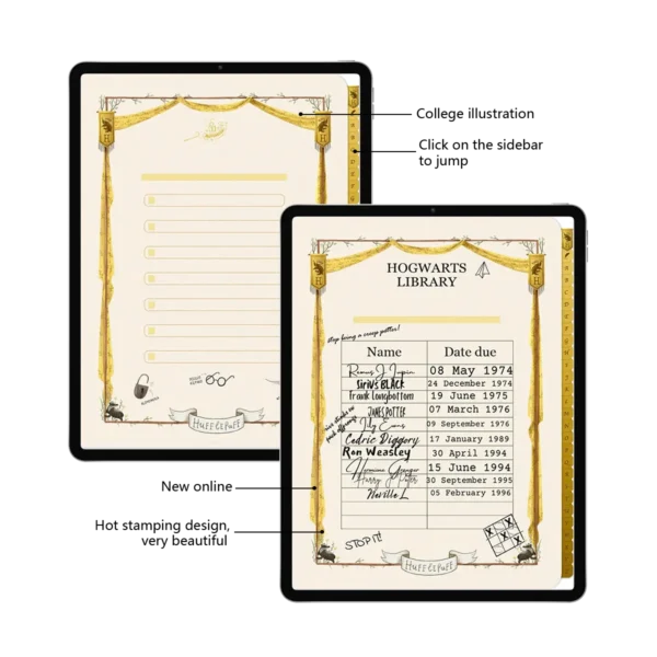 Harry Potter-Hufflepuff Theme Digital Notebook Template Display