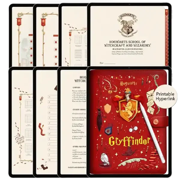 Ultimate Gryffindor themed student planners shown on an iPad with an Apple Pencil.