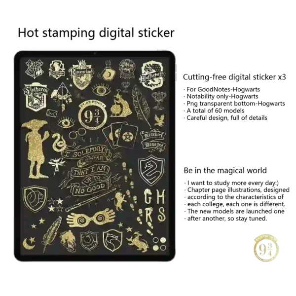 Gold stickers for digital notebook template.