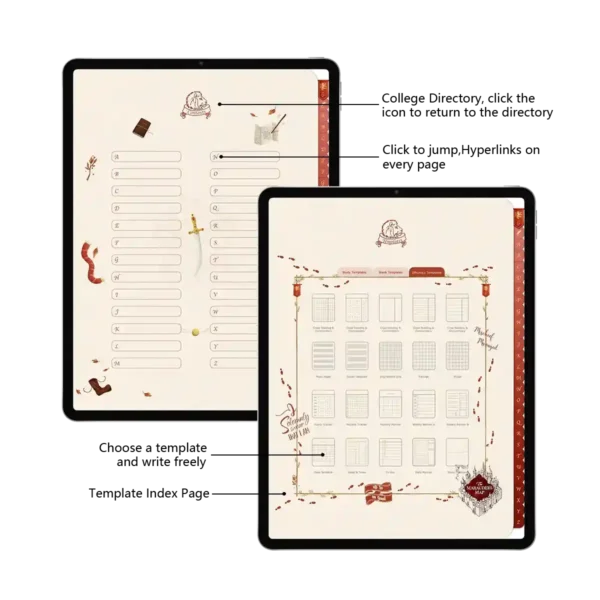 Hyperlinked Weekly Planner Layout - Gryffindor Digital Notebook
