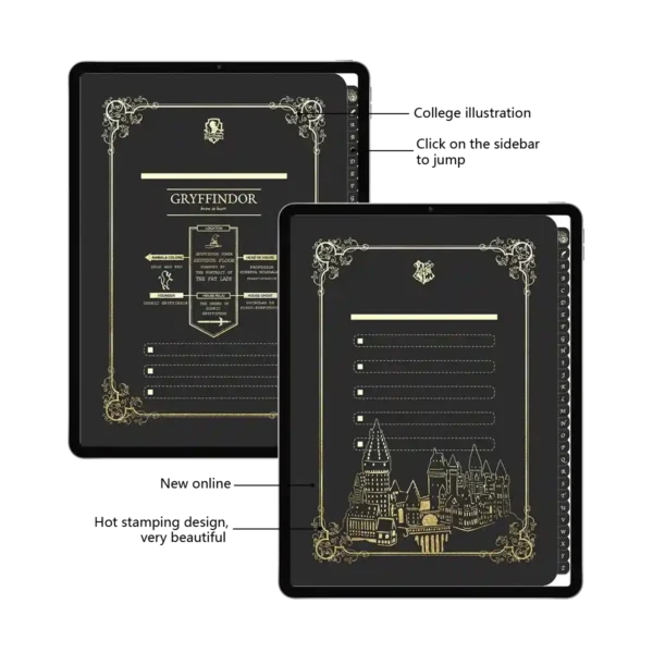 Weekly planner pad with Hogwarts gold-stamped design.