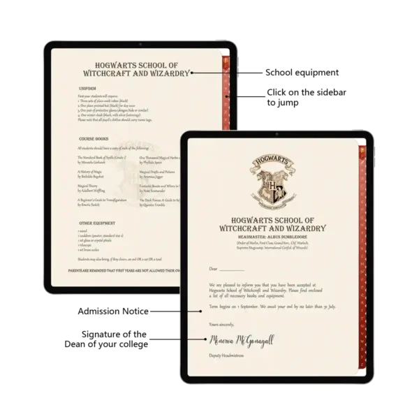 Interactive Hogwarts Acceptance Letter in Gryffindor Student Planner