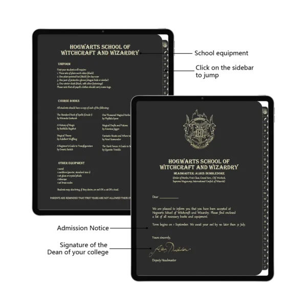 Harry Potter-Hogwarts Digital Notebook Template Display