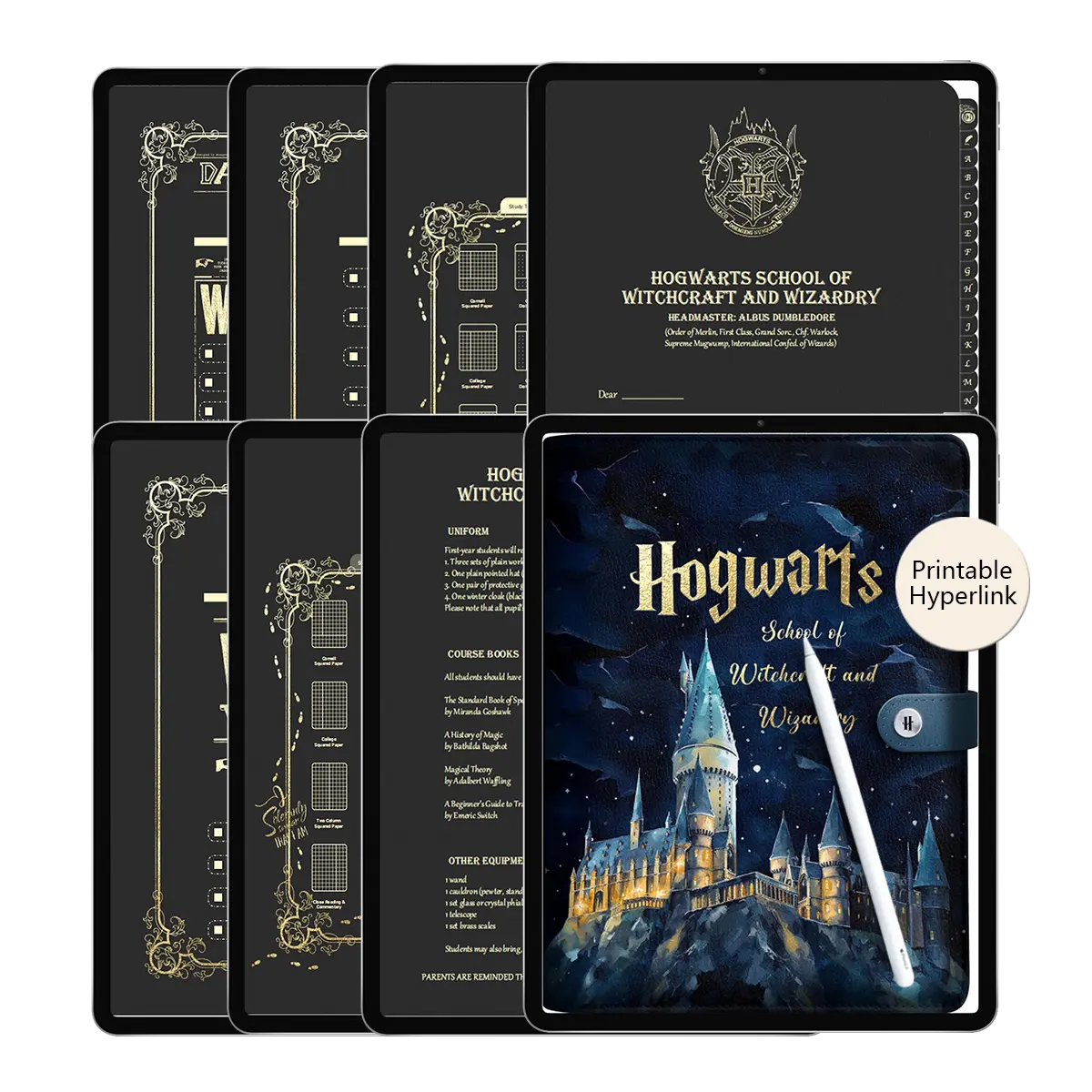 Hogwarts Digital Notebook for GoodNotes - Leather Cover with Gold Stamp