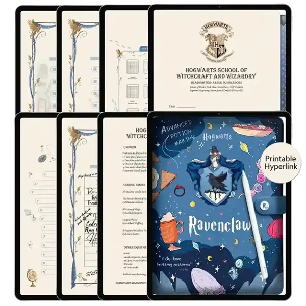 A deep blue magical digital notebook cover with eagle motifs, part of the planner bundle.