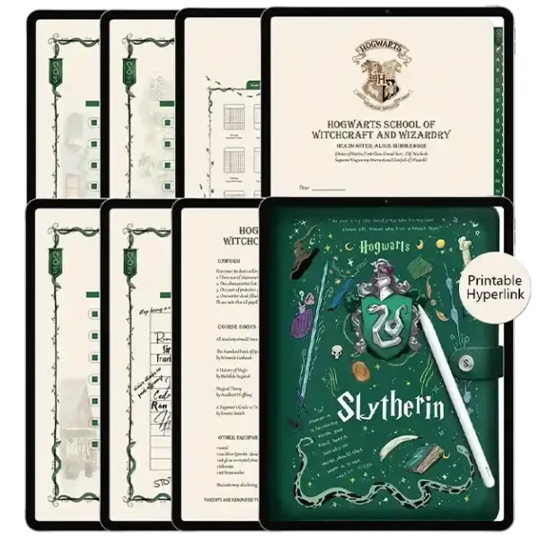A vibrant green digital notebook for Goodnotes with snake-inspired magical elements.