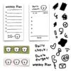 Minimalist hand-drawn memo stickers and decorative icons.