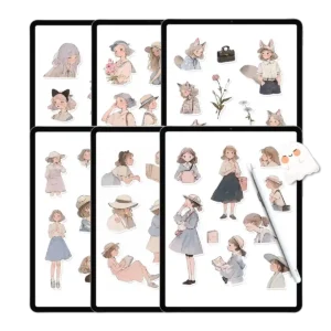 130+ anime girl stickers collage for digital planning and journaling.