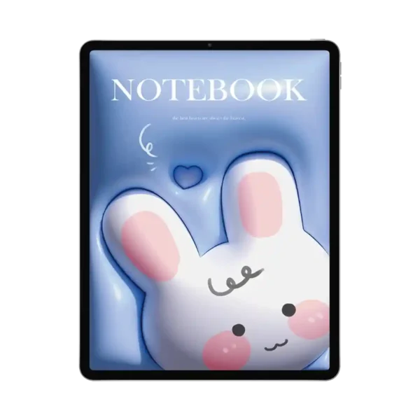 Blue 3D puffy rabbit-themed digital notebook cover displayed on an iPad.