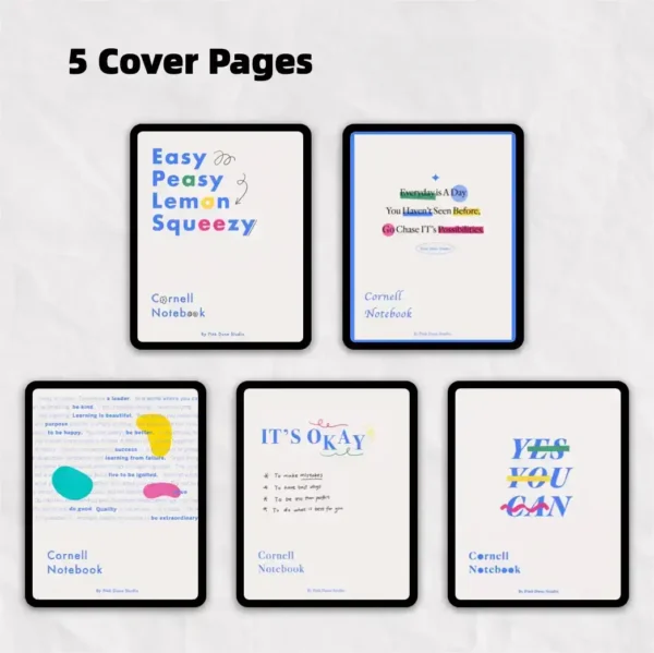 Five unique aesthetic cover designs for the cornell note format pdf.