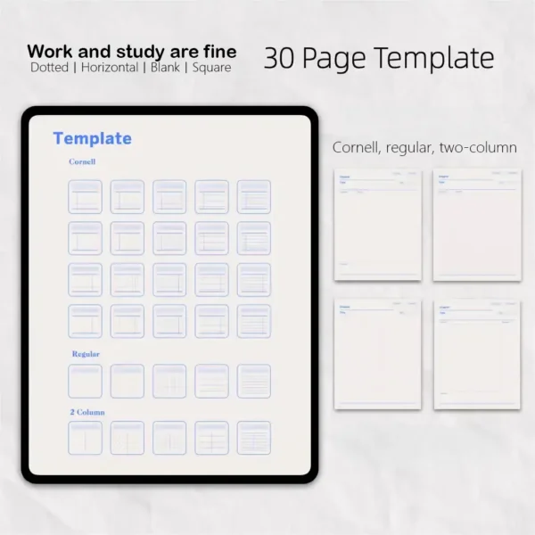 Collage of 30 different page styles including weekly planner template goodnotes.