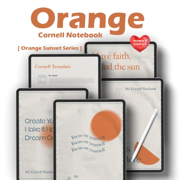 Close-up of the orange cute daily planner template cover and index.