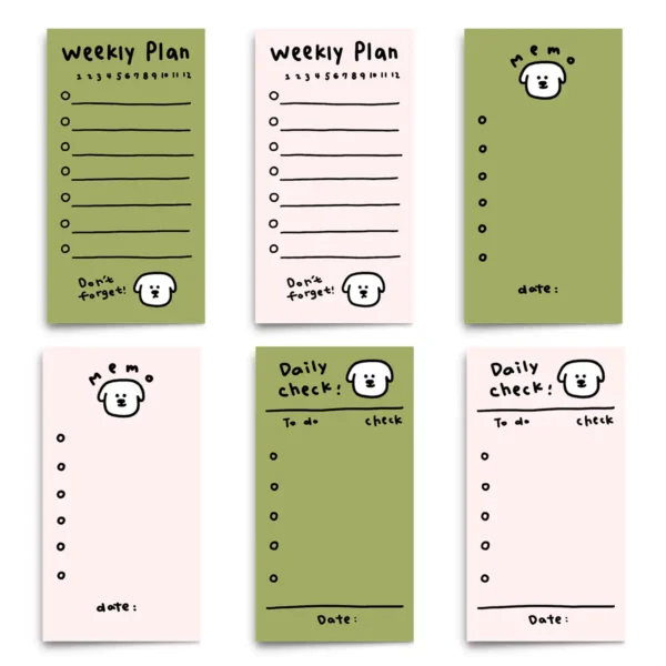 6 hand-drawn aesthetic sticky note notebook sticker cover elements.
