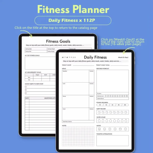 Detailed view of the 112 daily fitness tracking pages.