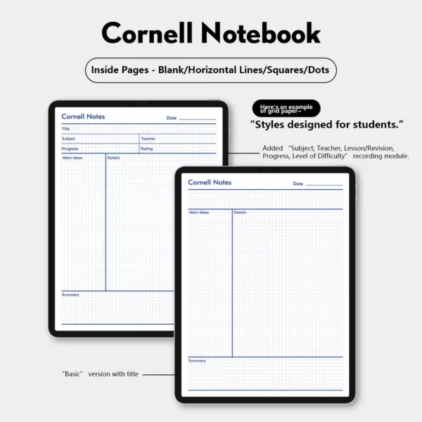 A collage of blank, horizontal, squared, and dotted paper template goodnotes.