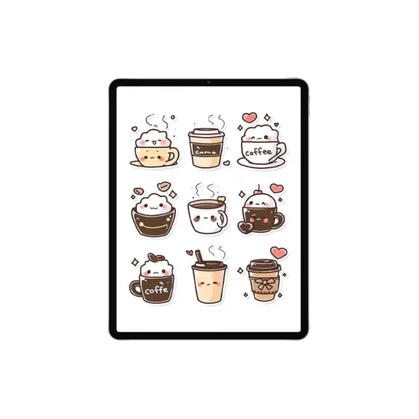 Reading Stickers: 105 Hand-Drawn Cute Coffee Digital Stickers Bundle