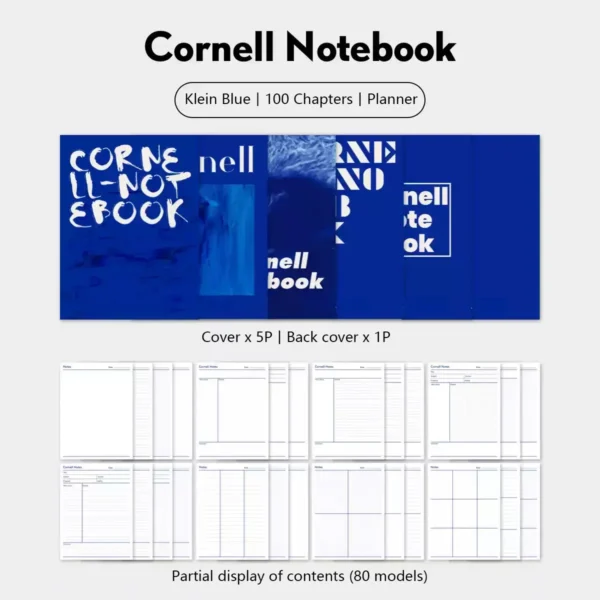 Close-up of the 5 Klein Blue digital planner template cover options.
