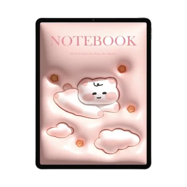 Pink 3D puffy notebook cover with clouds and stars for digital journaling.