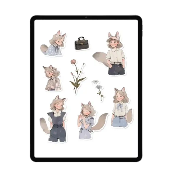 Anime girl stickers being used in a teacher planner stickers layout.