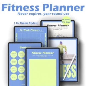 Close-up of the "Never Expires" undated health fitness planner page.