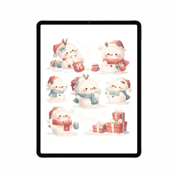 Cute Snowman Character Designs - Festive Winter Stickers with Hats, Scarves & Expressions