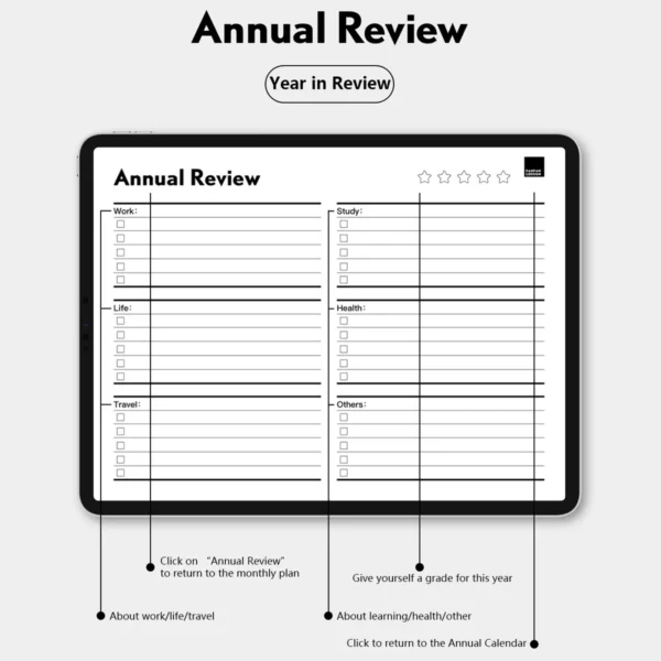 Annual review and reflection page for the goodnotes templates 2026 edition with self-grading.