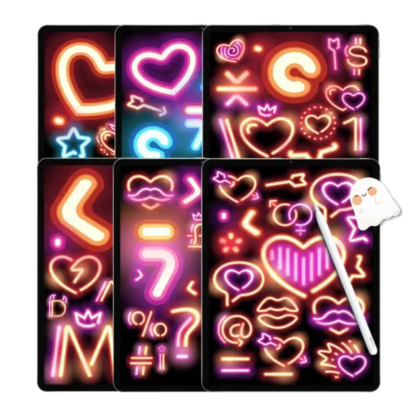 A vibrant collection of neon highlighter stickers and glowing letters, showcasing this pack of aesthetic digital stickers on a dark background.