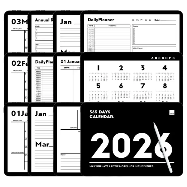 Goodnotes templates 2026 minimalist digital planner cover in a clean, professional grey aesthetic.