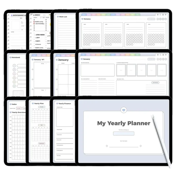 Happy planner teacher edition displayed on an iPad Pro with widget stickers.