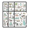 A vibrant collection of holiday stickers from the Beach Vacation Bundle, featuring a dog in sunglasses and a coconut drink, perfect as stickers for planner decorating.