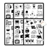 Set of 55 hand-drawn black and white planner stickers digital collection featuring quirky cartoon designs