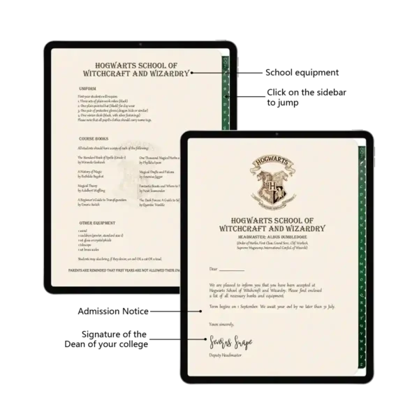 Official Hogwarts Acceptance Letter for Slytherin House - Start Your Magical Digital Planning