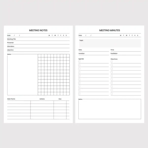 Side-by-side view of meeting notes and meeting minutes templates.