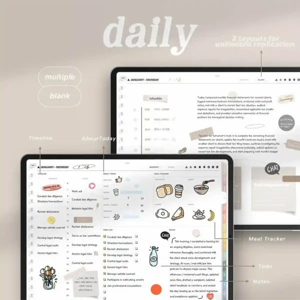 Midyear planner notebook with monthly calendar and habit trackers.