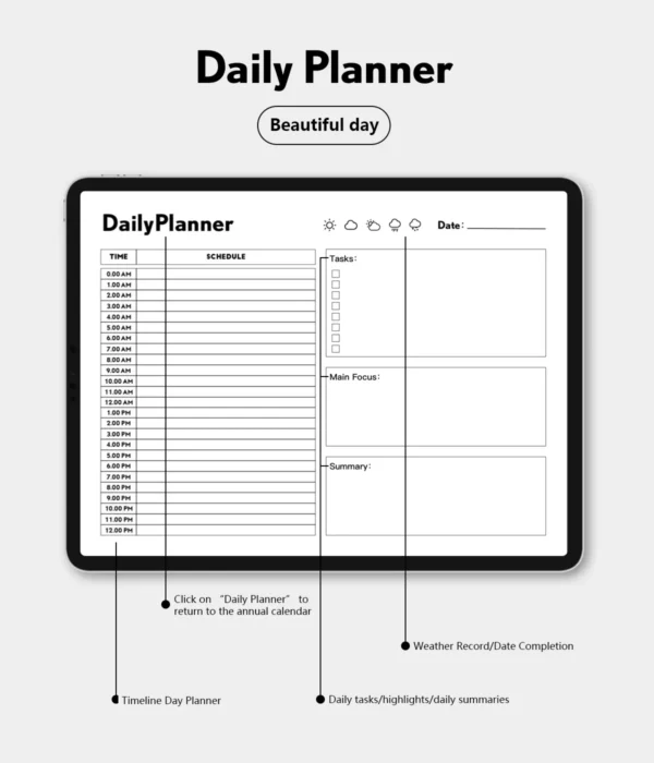 2026 monthly planner overview with functional clickable tabs and a clean grid layout.