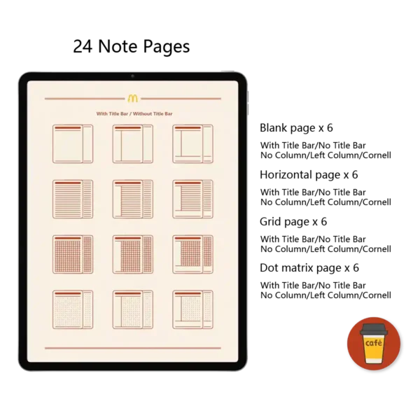 Grid overview of all 24 templates included in this note planner suite.