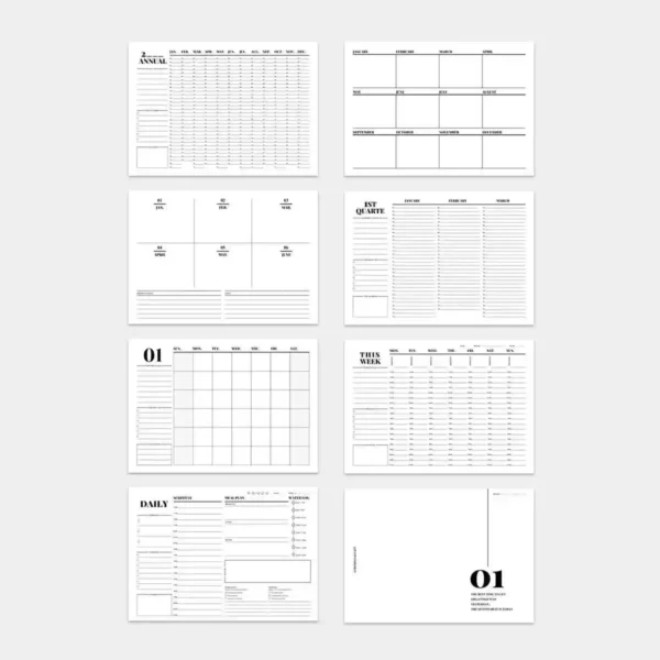planner-printables-yearly-plan-a4 A4 planner printables showing a self-fillable yearly overview page.