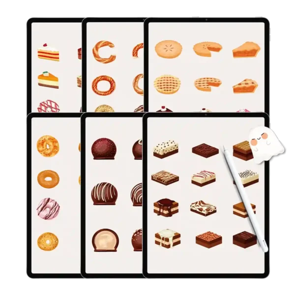 180+ delicious goodnotes stickers featuring cakes, donuts, sandwiches and pies - perfect stickers for daily planner food tracking