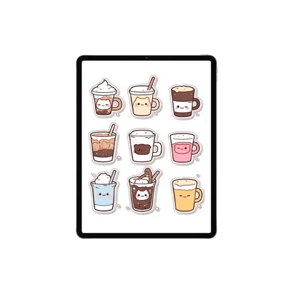 Hand-Drawn Coffee Theme Stickers - Cute Mugs, Beans & Latte Art for a Calm Vibe
