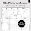 10-set bundle of template for meeting minutes for corporate and office use.
