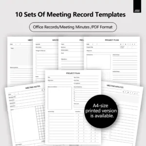 10-set bundle of template for meeting minutes for corporate and office use.