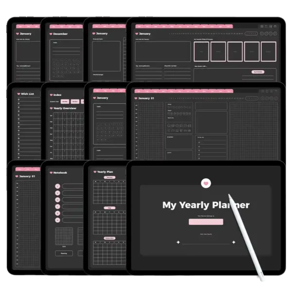 The daily planner Dark Mode edition on iPad Pro.