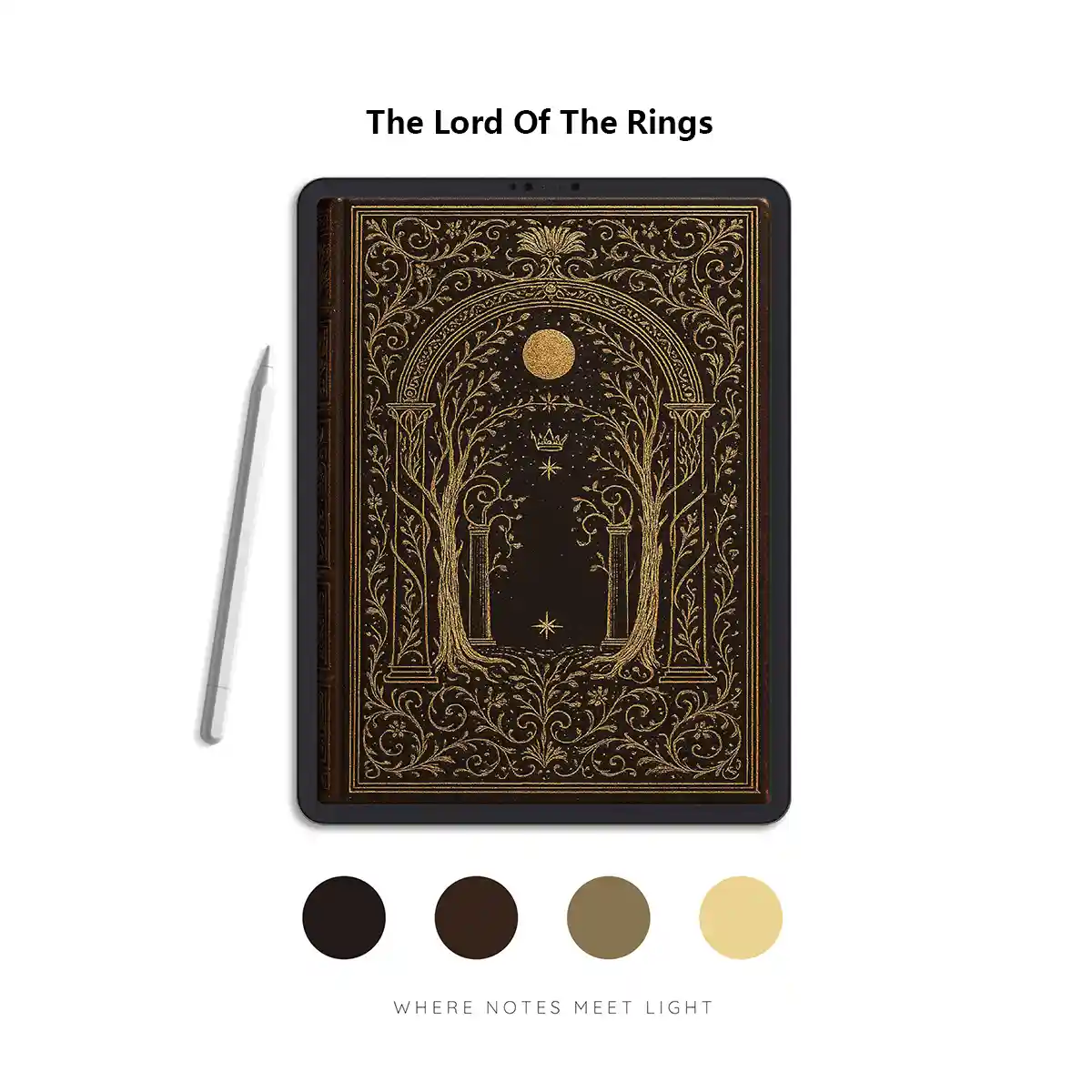 Vintage Cornell Digital Notebook with ornate gold foil design displayed on iPad